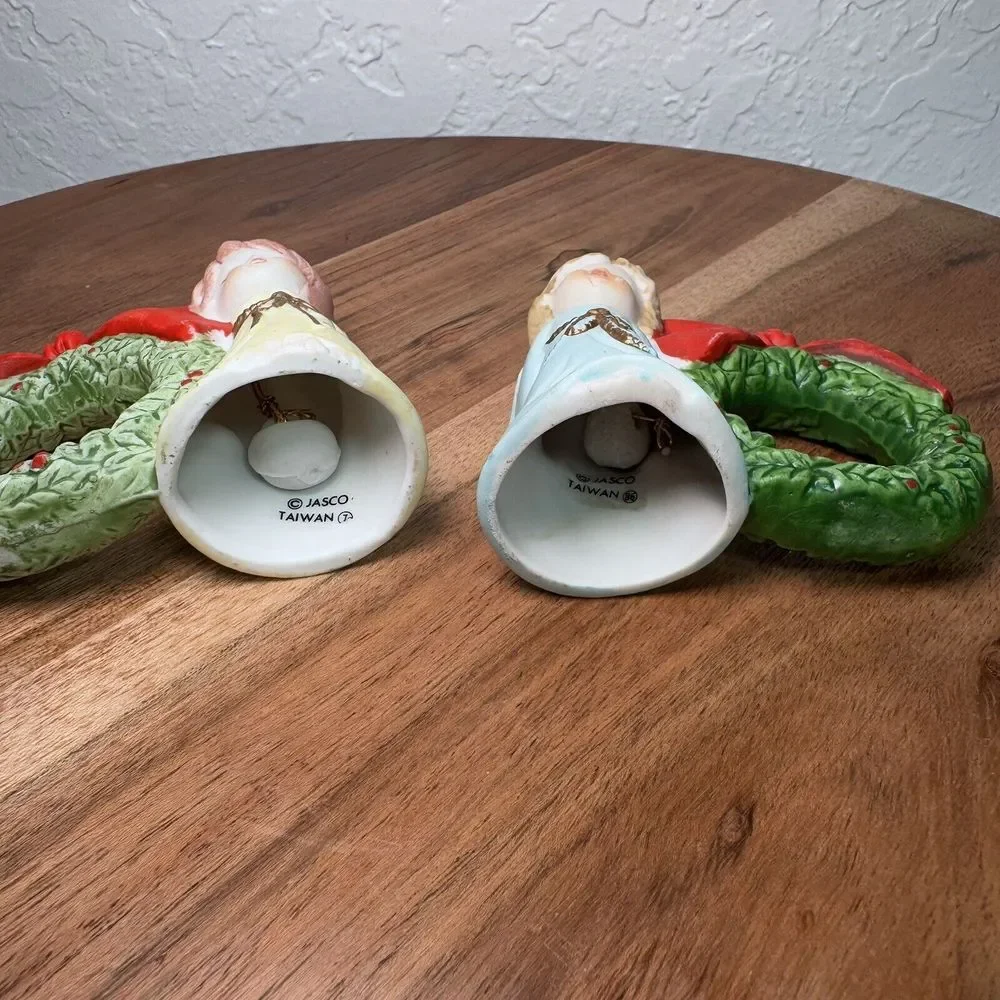 Vintage‎ 70's Jasco Little Chimers Christmas Bell Napkin Rings 2 Angel Wreathes